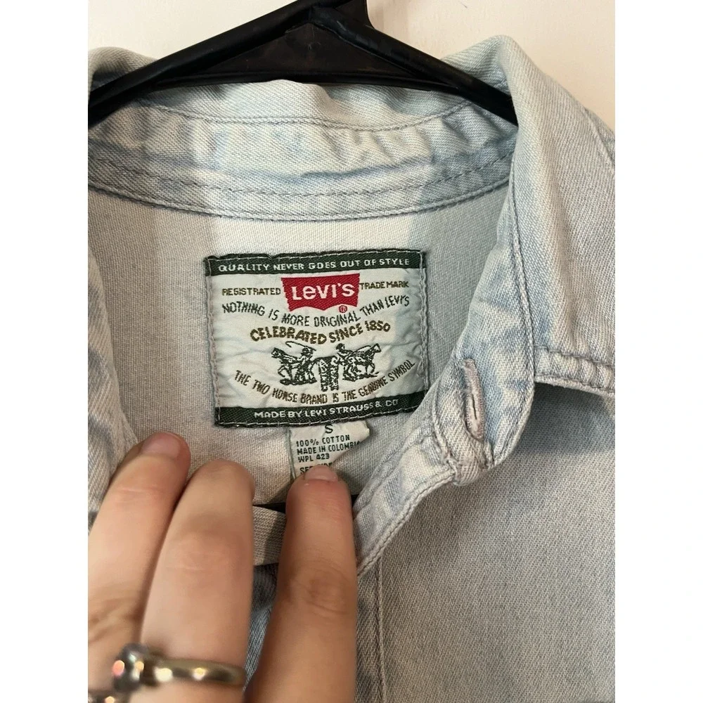 Vintage Levis Harley Davidson‎ Denim Shirt Big Eagle Embroidered Mens Small